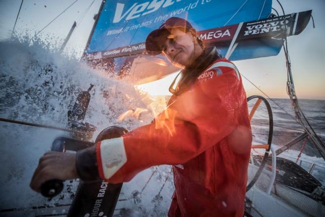 Stacey Jackson (AUS) through Strait of Gibraltar – Volvo Ocean Race ©  James Blake / Volvo Ocean Race